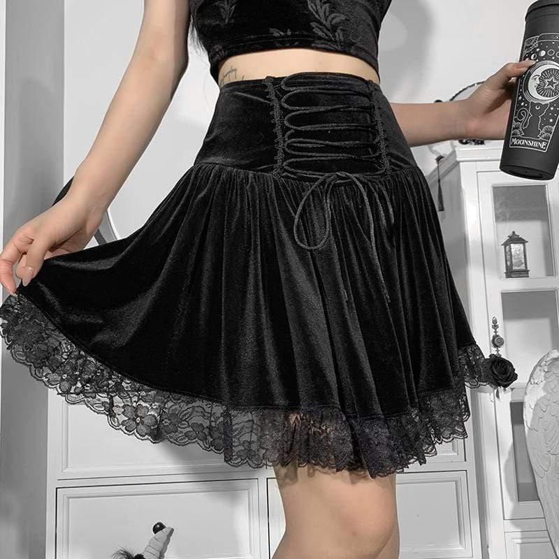 Kobine Women's Gothic Strappy Lace Hem Short Skirt