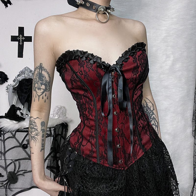 Kobine Women's Gothic Strappy Lace Splice Bustier