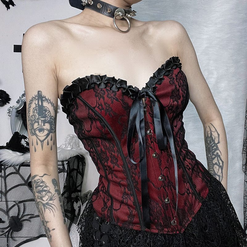 Kobine Women's Gothic Strappy Lace Splice Bustier
