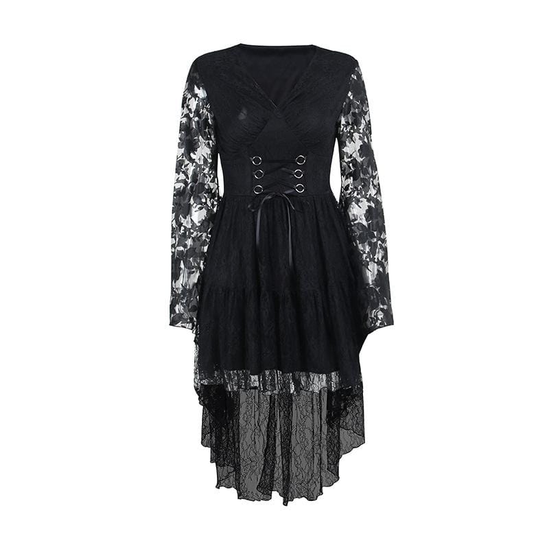 Women's Gothic Strappy Plunging Irregular Lace Dress