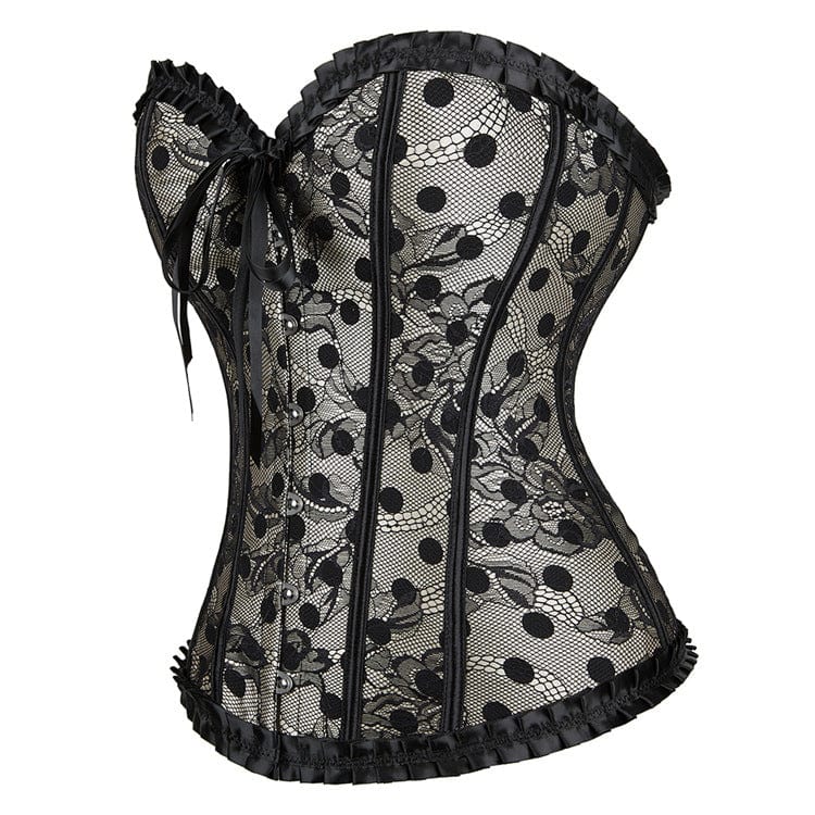 Kobine Women's Gothic Strappy Polka Dot Lace Overbust Corset