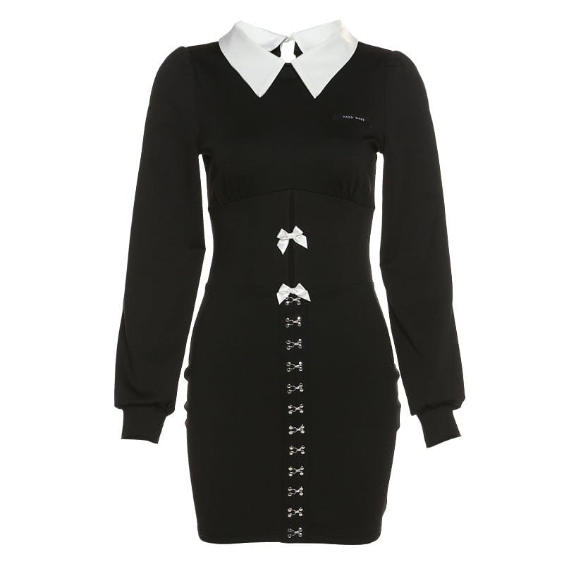 Kobine Women's Gothic Turn-down Collar Bowknot Dress