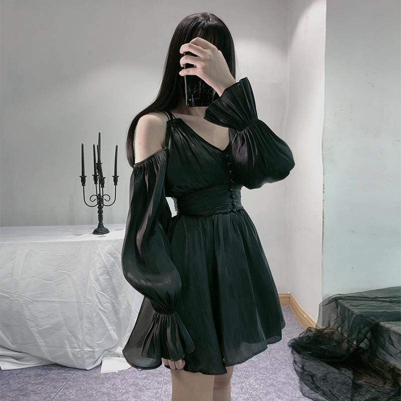 Women's Gothic V-neck Hollowed Chiffon Dresses