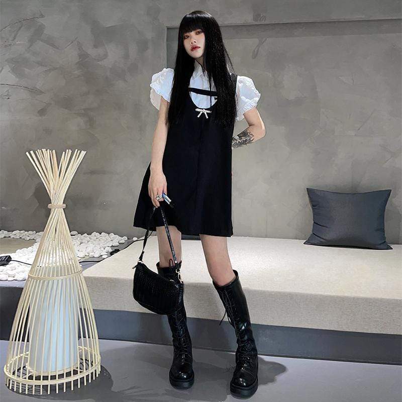 Women's Grunge Bowknot Black Doll Dresses