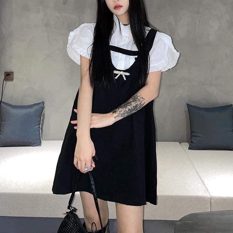 Women's Grunge Bowknot Black Doll Dresses