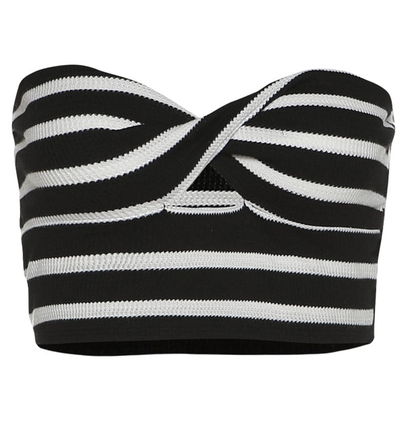 Kobine Women's Grunge Bowknot Black White Stripes Bustier