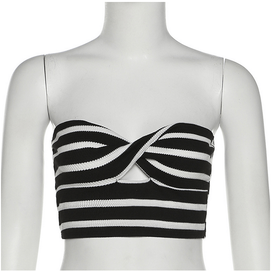 Kobine Women's Grunge Bowknot Black White Stripes Bustier