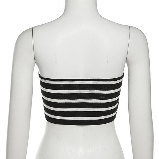 Kobine Women's Grunge Bowknot Black White Stripes Bustier