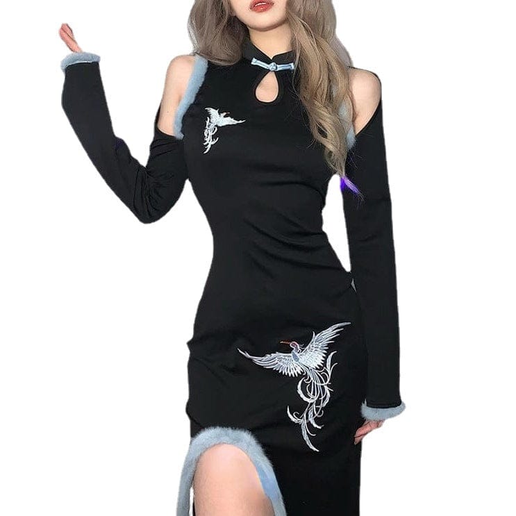 Kobine Women's Grunge Cheongsam Collar Split Dress