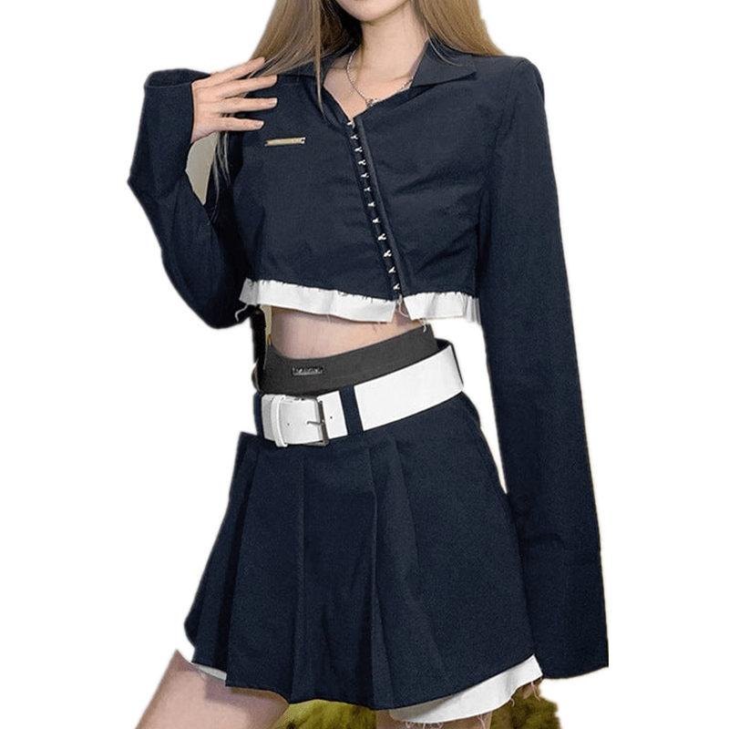 Kobine Women's Grunge Contrast Color Mini Skirt with Belt