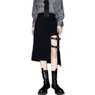 Kobine Women's Grunge Cutout Irregular Black Maxi Skirts