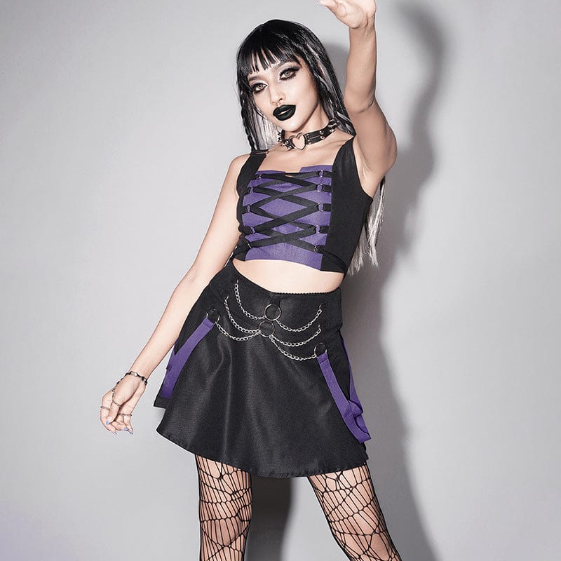 Kobine Women's Grunge Double Color Chain Skirt with Bustier