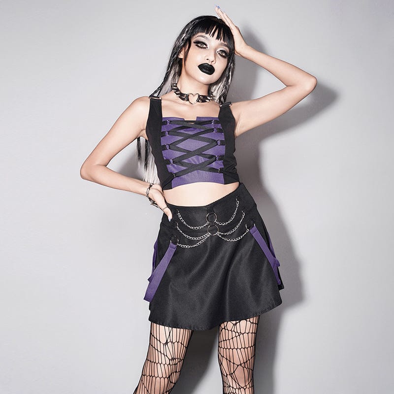 Kobine Women's Grunge Double Color Chain Skirt with Bustier