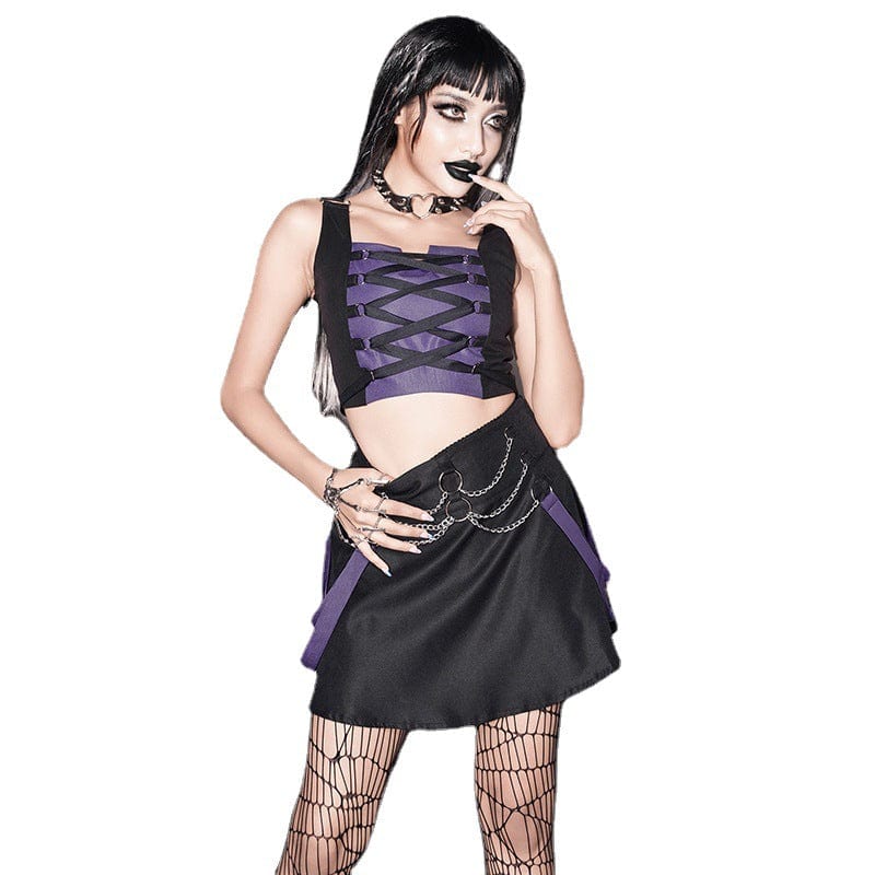 Kobine Women's Grunge Double Color Chain Skirt with Bustier