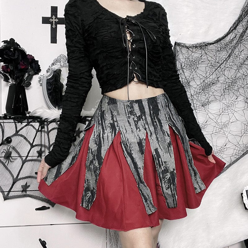 Kobine Women's Grunge Double Color Splice Skirt