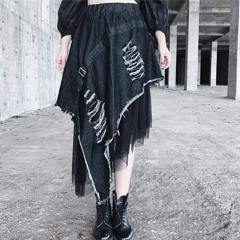 Women's Grunge Double-Layered Ripped Selvedge Skirts