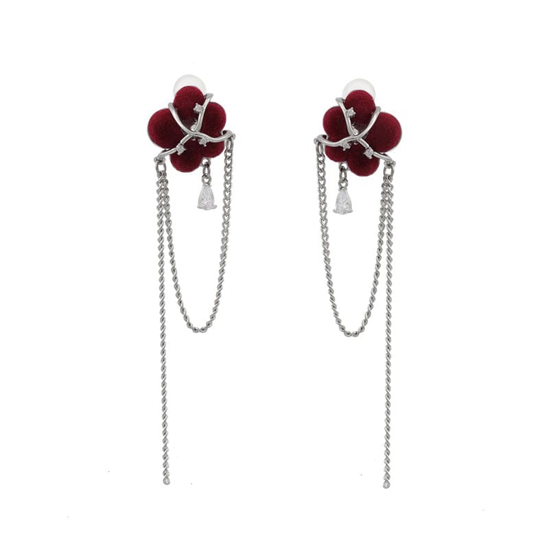 Kobine Women's Grunge Flocking Floral Tassels Earrings