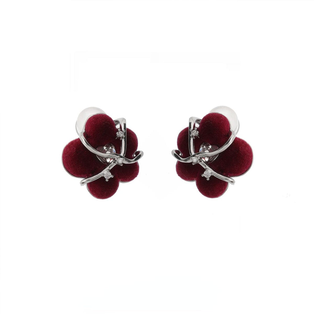 Kobine Women's Grunge Flocking Floral Zircon Earrings