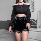 Kobine Women's Grunge High-waisted Lace Black Velet Shorts