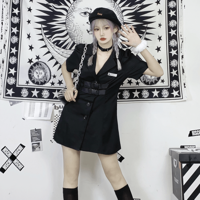 Women's Grunge JK Single-breasted Black Little Dresses