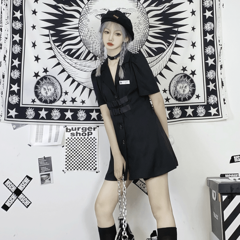 Women's Grunge JK Single-breasted Black Little Dresses