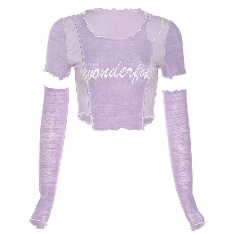 Women's Grunge Letter Embroidered Irregular T-shirt