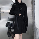 Women's Grunge Long Sleeved Black Suit Dress with Belt