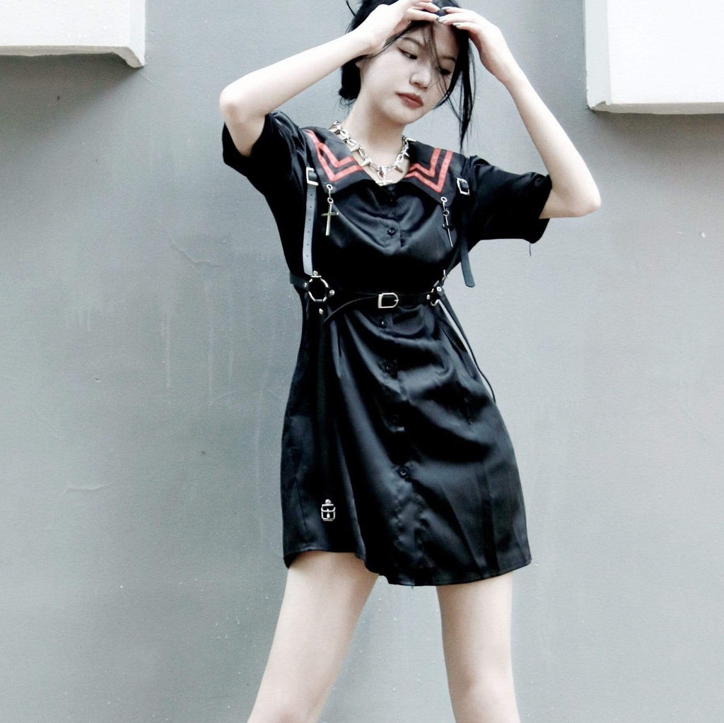 Women's Grunge Sailor Collar Black JK Dress