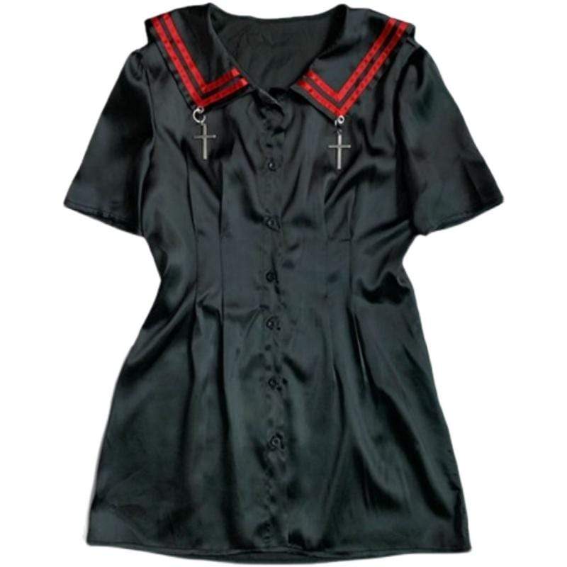 Women's Grunge Sailor Collar Black JK Dress