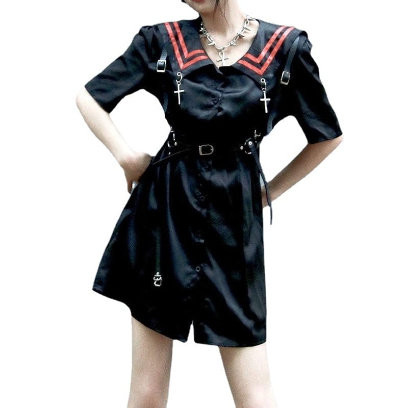 Kobine Women's Grunge Sailor Collar Black JK Dress