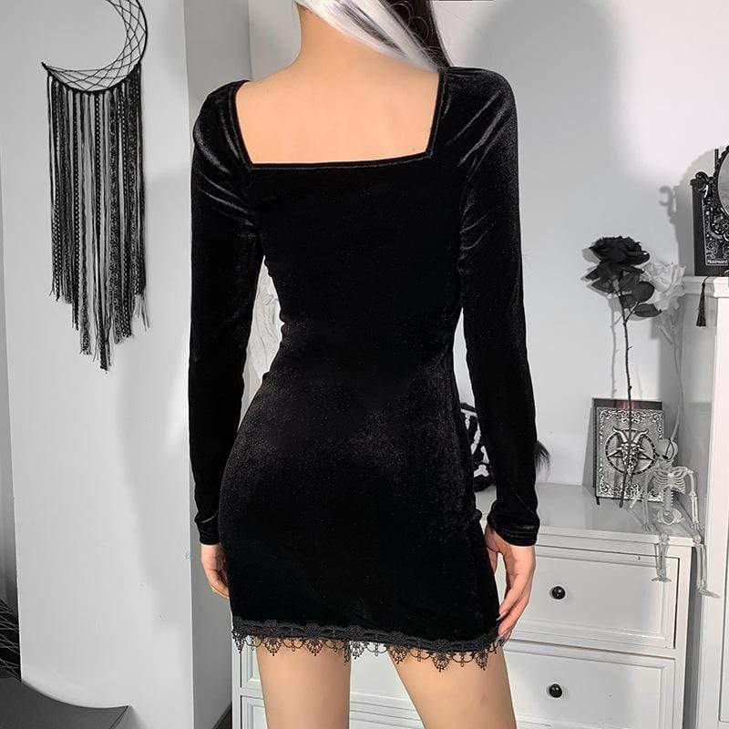 Women's Grunge Slim Fitted Side Slit Velvet Dress