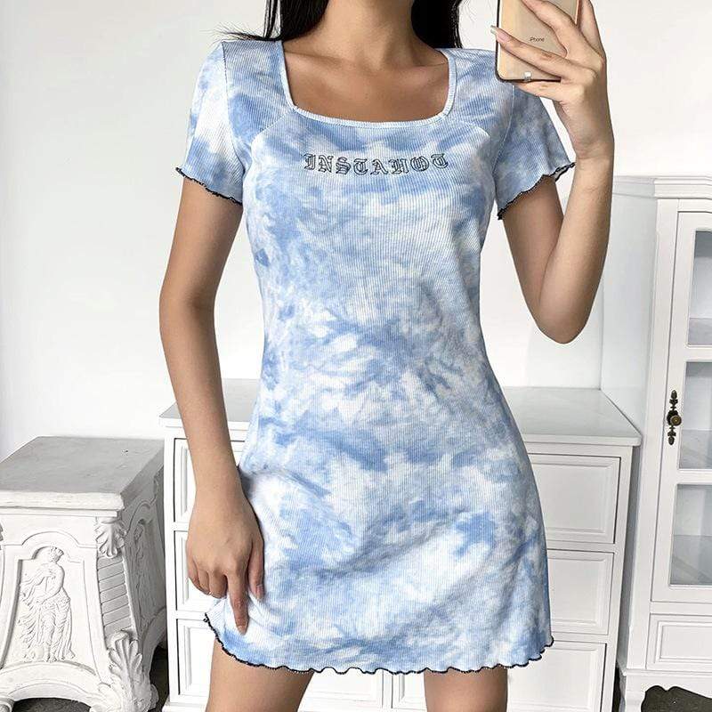 Women's Grunge Square Collar Letter Embroidered Dresses