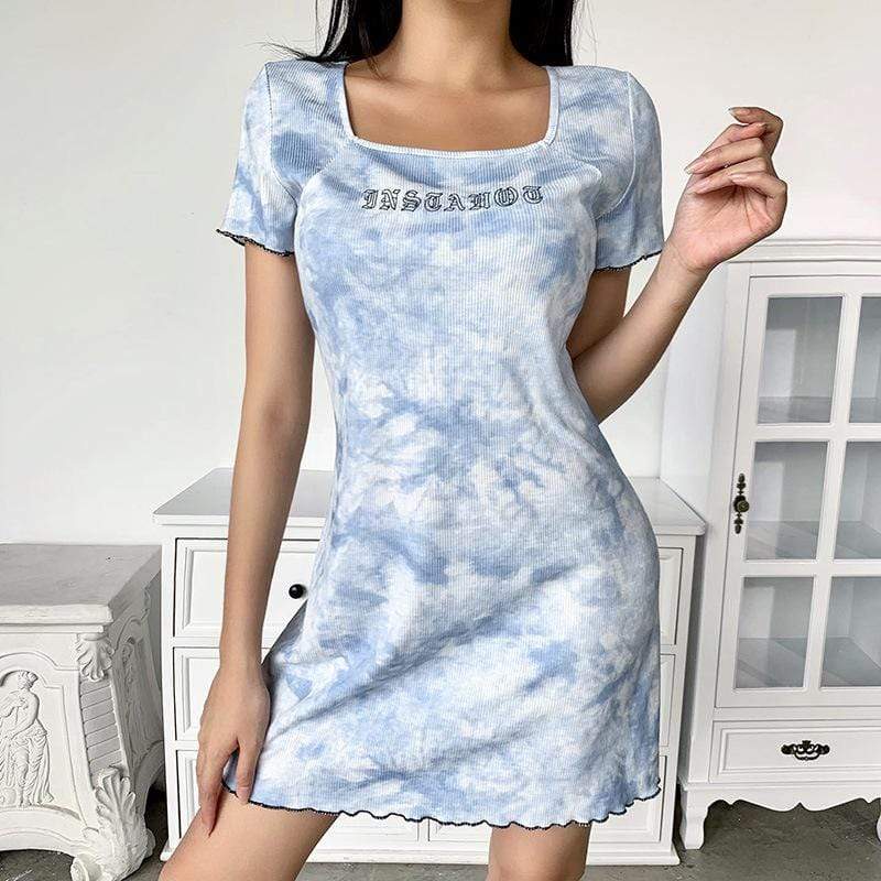 Women's Grunge Square Collar Letter Embroidered Dresses