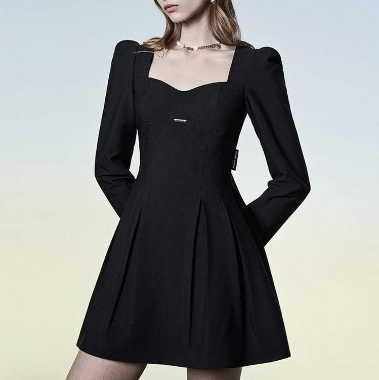 Women's Grunge Square Collar Pleated Dress