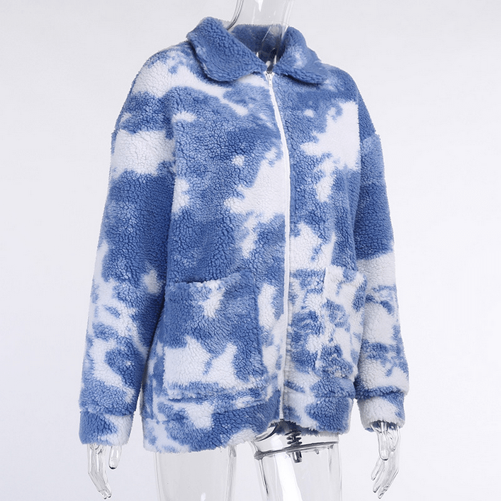 Kobine Women's Grunge Tie-dyed Sherpa Coat