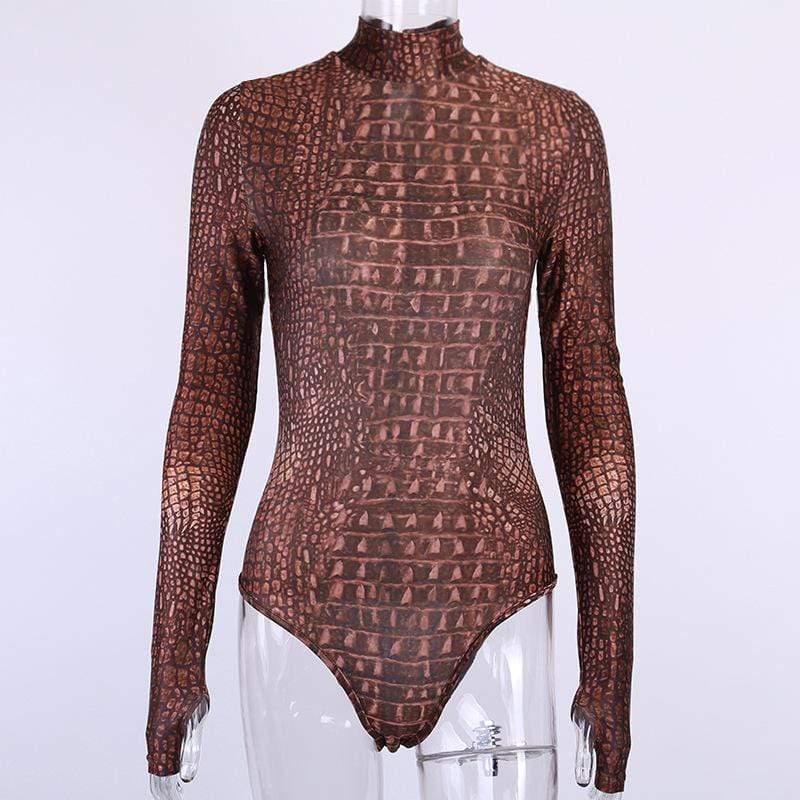 Women's High Neck Long Sleeved Snakeskin Rompers