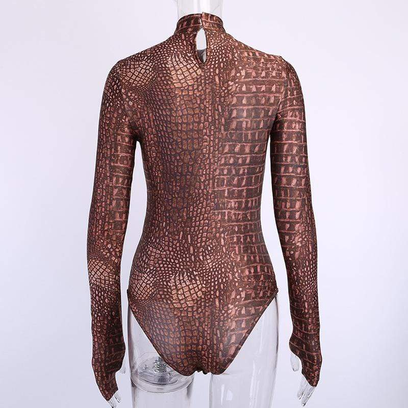 Women's High Neck Long Sleeved Snakeskin Rompers