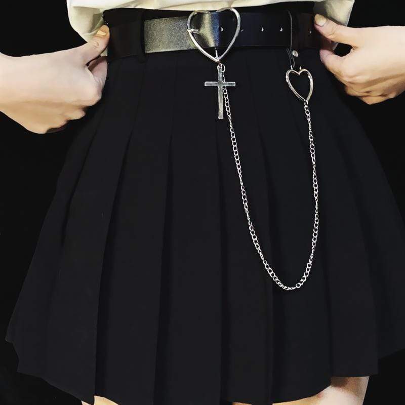 Women's High-waisted JK Pleated Skirts with Loving Heart Belt