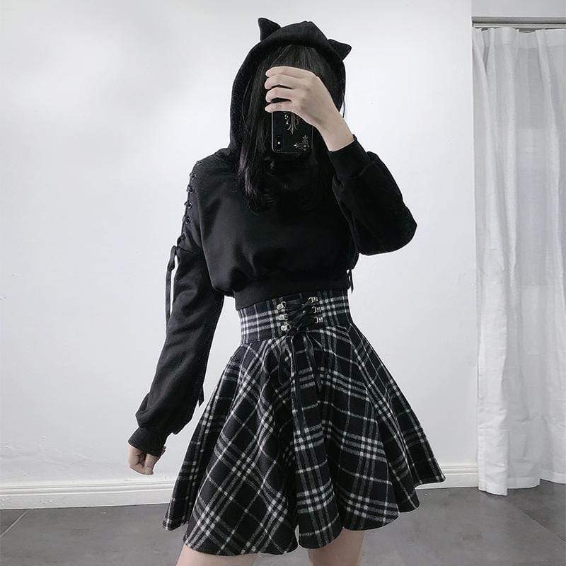 Women's High-waisted Lace-up Suede Plaid Skirts