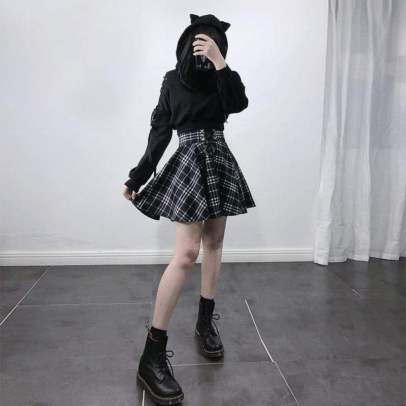 Women's High-waisted Lace-up Suede Plaid Skirts