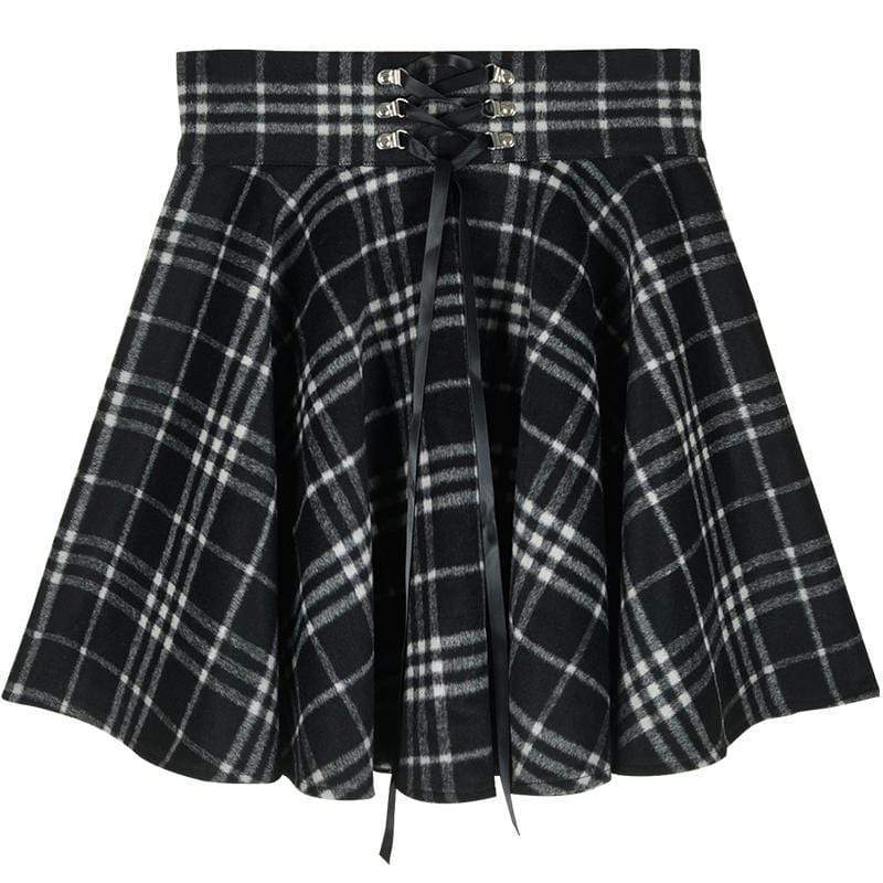 Women's High-waisted Lace-up Suede Plaid Skirts