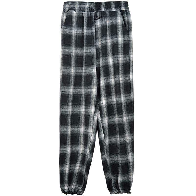 KOBINE Women's Hip-hop Black&White Plaid Pants