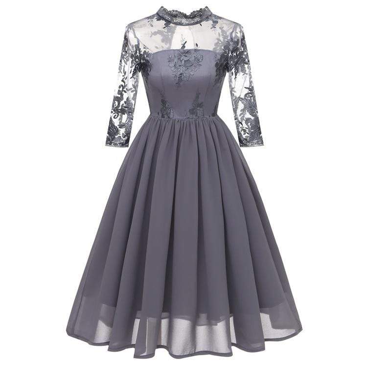 Women's Lace Sleeved Chiffon Party Dresses Wedding Dress