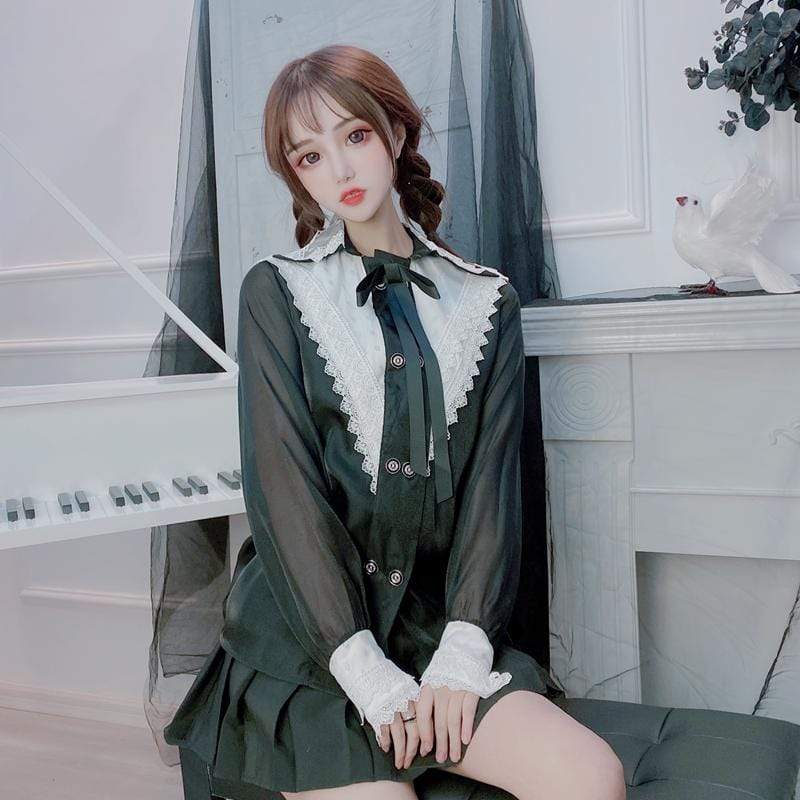 Women's Lolita Button-fly Lace Turn-down Collar Tops