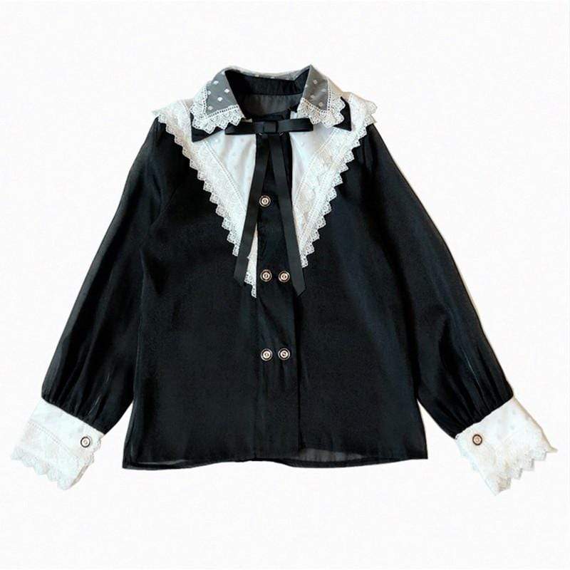 Women's Lolita Button-fly Lace Turn-down Collar Tops