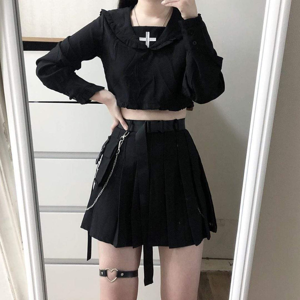 Women's Lolita Sailor Collar Cross Pattern Long Sleeved T-shirts