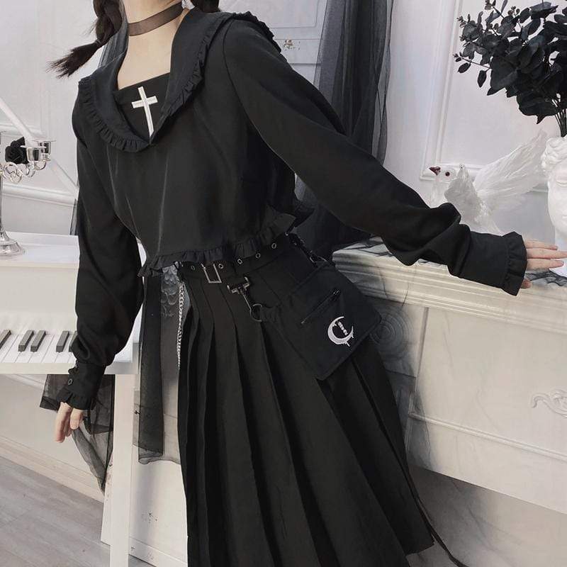 Women's Lolita Sailor Collar Cross Pattern Long Sleeved T-shirts