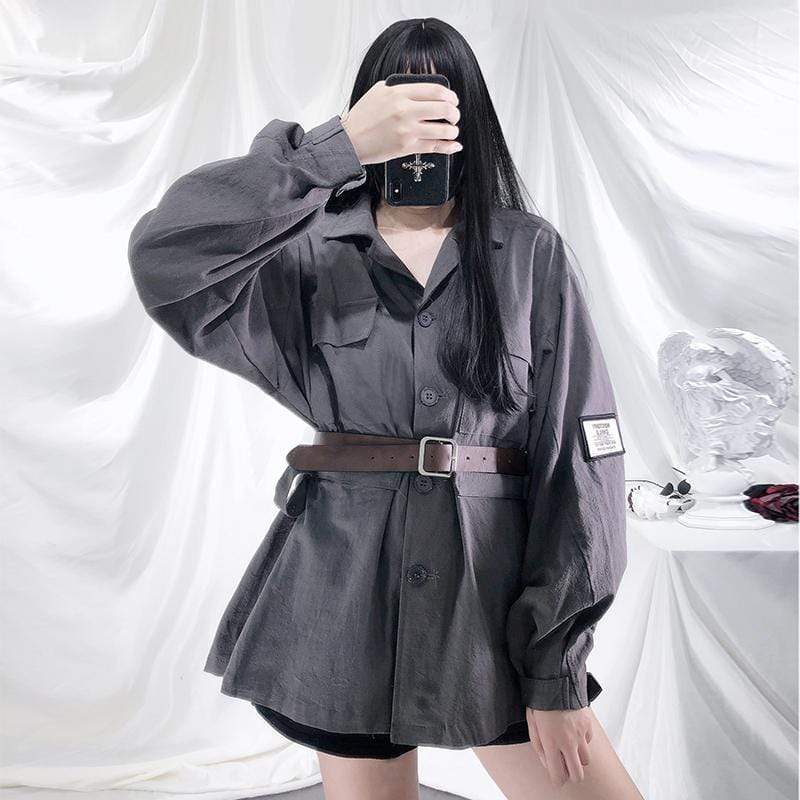 Women's Military Sryle Casual Long Shirts With Belt
