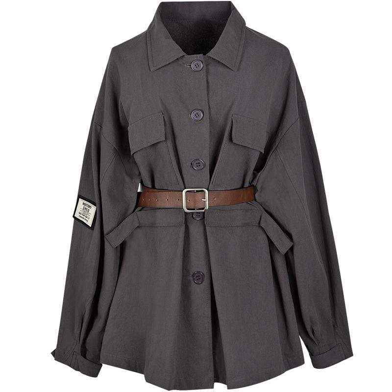 Women's Military Sryle Casual Long Shirts With Belt