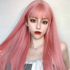 Kobine Women's Natural Straight Long Pink Synthetics Hair Wig